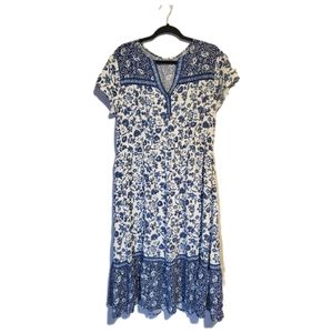 Gap Womens XL Floral Print Blue and White Mid length Dress